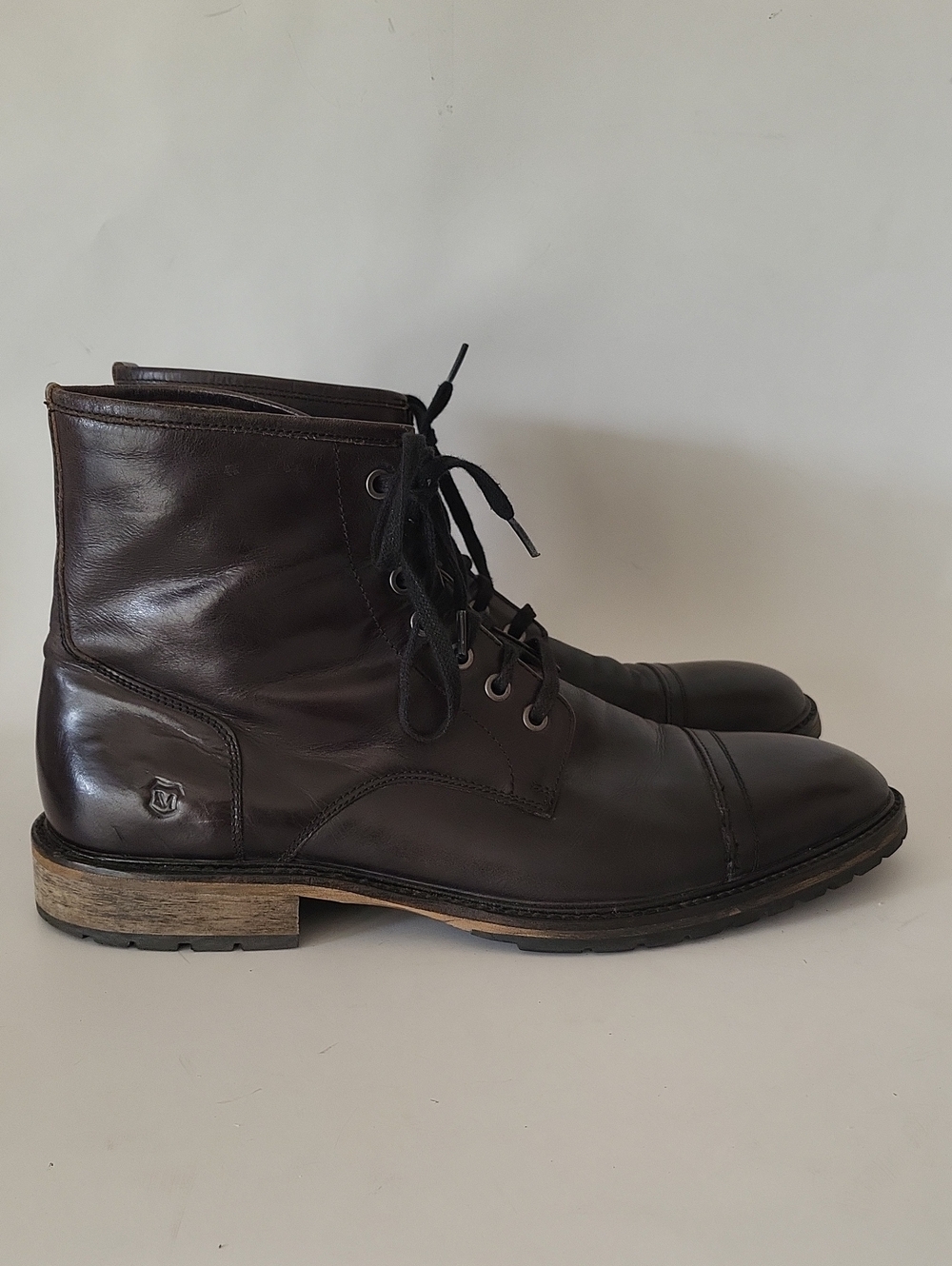Andrew Marc Norwood Men’s Leather Cap Toe Boots Dark Brown Size 12 Combat Boots